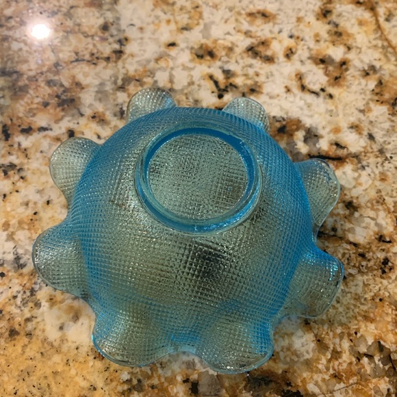 Vintage Italian Colony Glass Ruffled Edge Waffle Bowl & Plate Set Aqua Blue - Picture 6 of 12